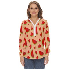 Fruit-water Melon Zip Up Long Sleeve Blouse