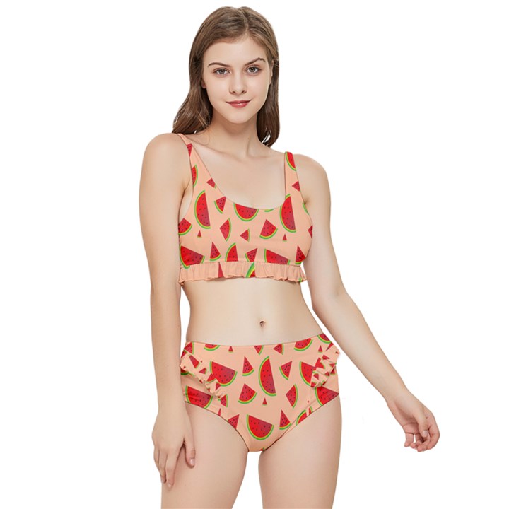 Fruit-water Melon Frilly Bikini Set