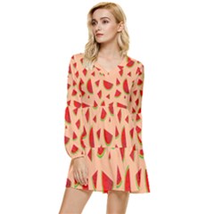 Fruit-water Melon Tiered Long Sleeve Mini Dress by nateshop