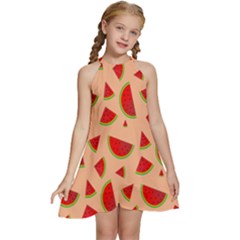 Fruit-water Melon Kids  Halter Collar Waist Tie Chiffon Dress by nateshop