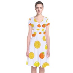 Fruits,orange Short Sleeve Front Wrap Dress