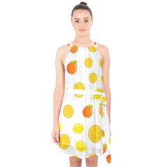 Fruits,orange Halter Collar Waist Tie Chiffon Dress by nateshop