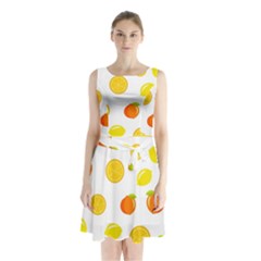 Fruits,orange Sleeveless Waist Tie Chiffon Dress by nateshop