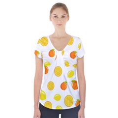 Fruits,orange Short Sleeve Front Detail Top by nateshop