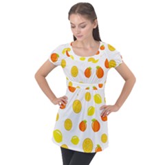 Fruits,orange Puff Sleeve Tunic Top by nateshop