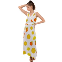 Fruits,orange V-neck Chiffon Maxi Dress by nateshop