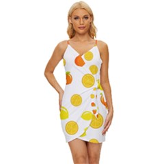 Fruits,orange Wrap Tie Front Dress