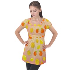 Fruits-gradient,orange Puff Sleeve Tunic Top by nateshop