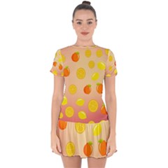 Fruits-gradient,orange Drop Hem Mini Chiffon Dress by nateshop