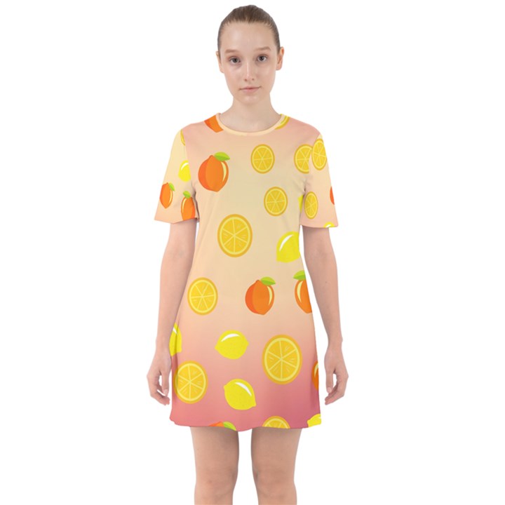 Fruits-gradient,orange Sixties Short Sleeve Mini Dress