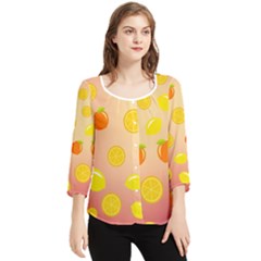 Fruits-gradient,orange Chiffon Quarter Sleeve Blouse by nateshop