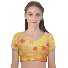 Fruits-gradient,orange Velvet Short Sleeve Crop Top  by nateshop