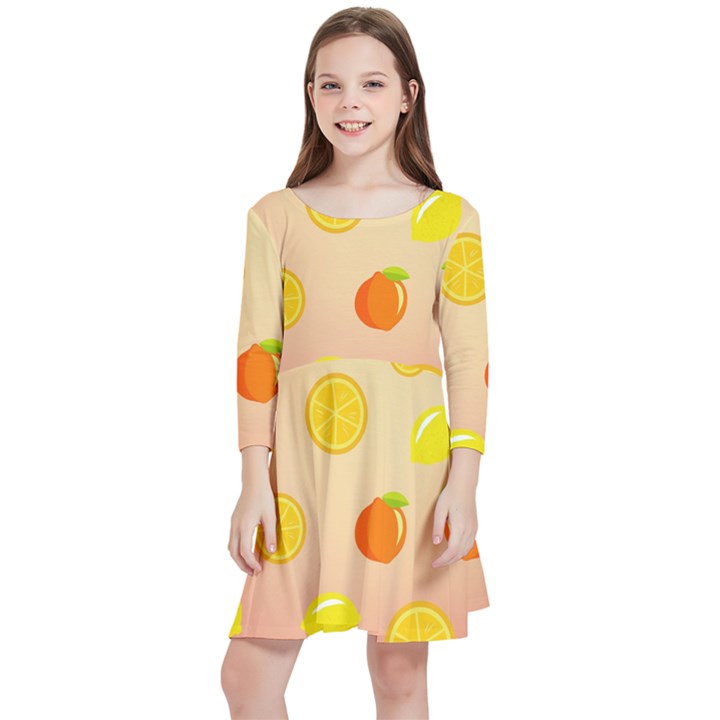 Fruits-gradient,orange Kids  Quarter Sleeve Skater Dress