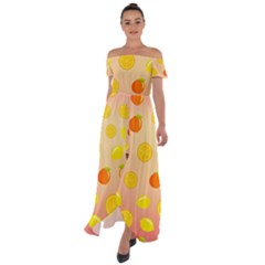 Fruits-gradient,orange Off Shoulder Open Front Chiffon Dress by nateshop