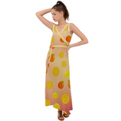 Fruits-gradient,orange V-neck Chiffon Maxi Dress by nateshop