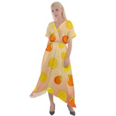 Fruits-gradient,orange Cross Front Sharkbite Hem Maxi Dress by nateshop