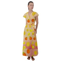 Fruits-gradient,orange Flutter Sleeve Maxi Dress by nateshop