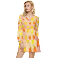 Fruits-gradient,orange Tiered Long Sleeve Mini Dress by nateshop