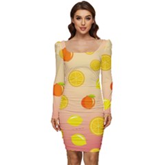 Fruits-gradient,orange Women Long Sleeve Ruched Stretch Jersey Dress by nateshop