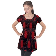 Circles-1 Puff Sleeve Tunic Top by nateshop