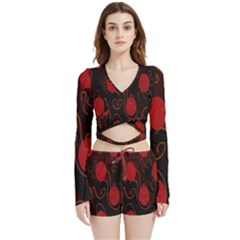 Circles-1 Velvet Wrap Crop Top And Shorts Set by nateshop