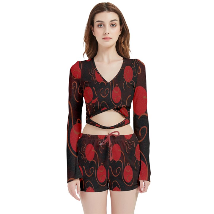 Circles-1 Velvet Wrap Crop Top and Shorts Set