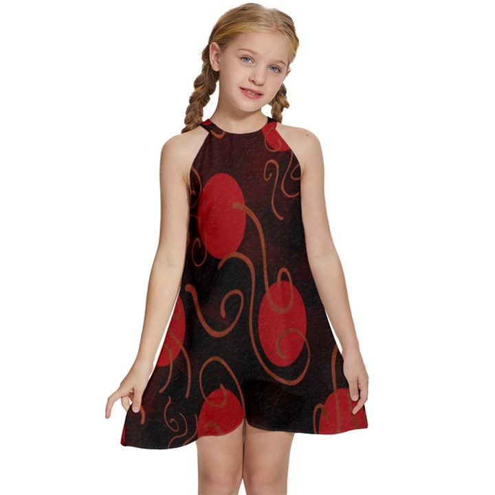 Circles-1 Kids  Halter Collar Waist Tie Chiffon Dress