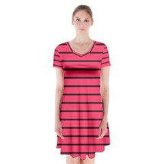 Colors,lines Short Sleeve V-neck Flare Dress by nateshop