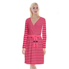 Colors,lines Long Sleeve Velvet Front Wrap Dress by nateshop