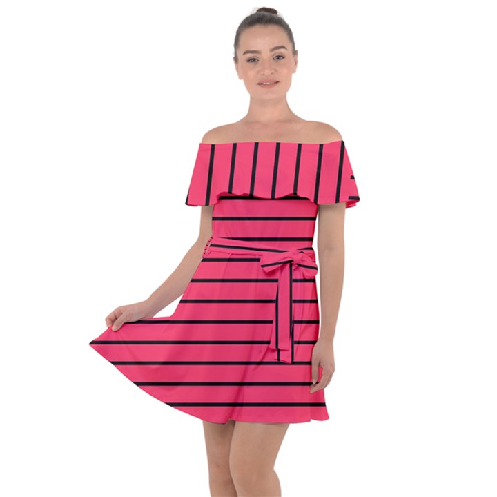 Colors,lines Off Shoulder Velour Dress