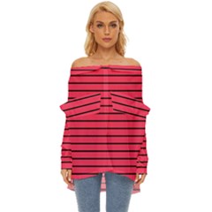 Colors,lines Off Shoulder Chiffon Pocket Shirt by nateshop