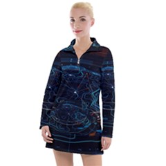 Earth Map Futuristic Globe Women s Long Sleeve Casual Dress by danenraven