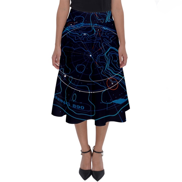 Earth Map Futuristic Globe Perfect Length Midi Skirt