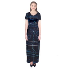 Earth Map Futuristic Globe Short Sleeve Maxi Dress by danenraven