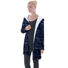 Earth Map Futuristic Globe Longline Hooded Cardigan by danenraven