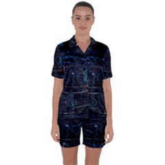 Earth Map Futuristic Globe Satin Short Sleeve Pajamas Set by danenraven