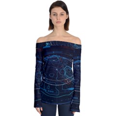 Earth Map Futuristic Globe Off Shoulder Long Sleeve Top by danenraven