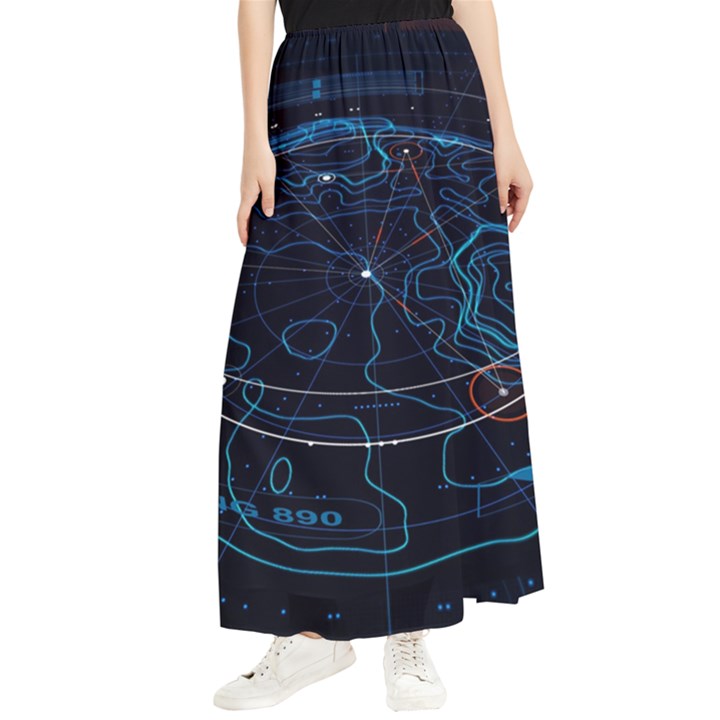 Earth Map Futuristic Globe Maxi Chiffon Skirt