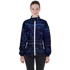 Earth Map Futuristic Globe Women s High Neck Windbreaker by danenraven