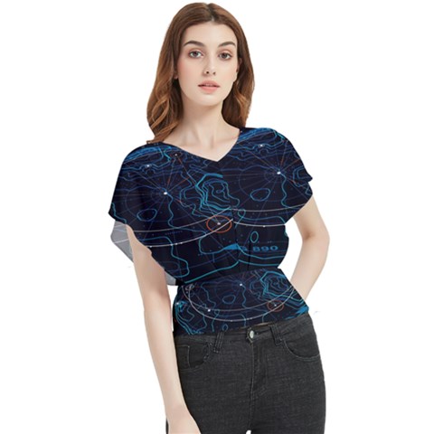 Earth Map Futuristic Globe Butterfly Chiffon Blouse by danenraven