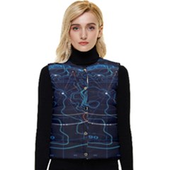 Earth Map Futuristic Globe Women s Short Button Up Puffer Vest by danenraven