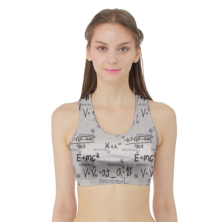 Pattern Wallpaper Math Formula Albert Einstein Sports Bra with Border