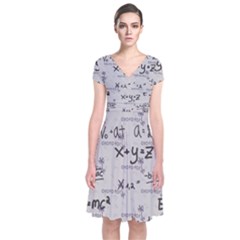 Pattern Wallpaper Math Formula Albert Einstein Short Sleeve Front Wrap Dress by danenraven