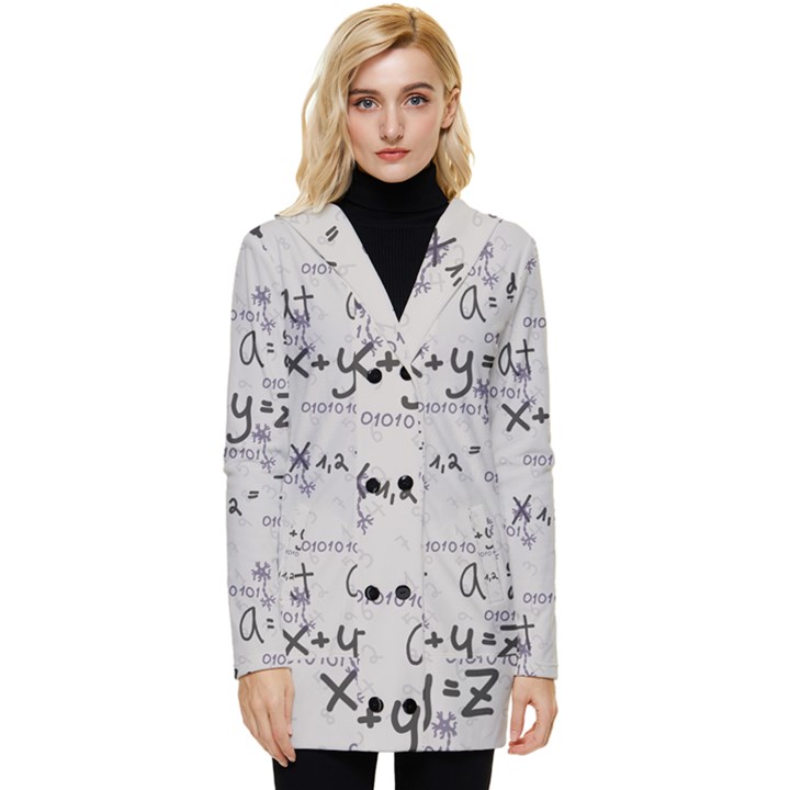 Pattern Wallpaper Math Formula Albert Einstein Button Up Hooded Coat 