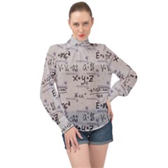 Pattern Wallpaper Math Formula Albert Einstein High Neck Long Sleeve Chiffon Top by danenraven