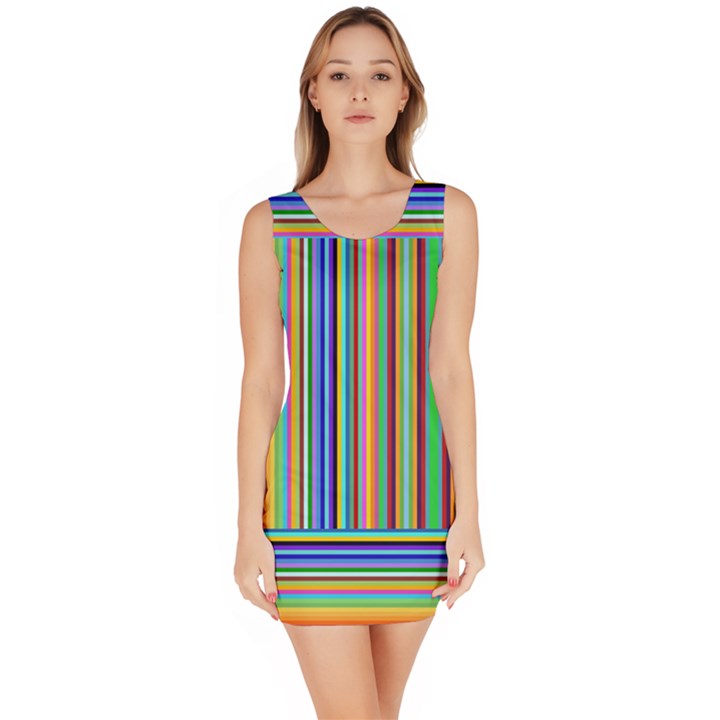 Abstract Stripe Pattern Rainbow Bodycon Dress