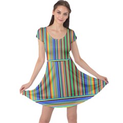 Abstract Stripe Pattern Rainbow Cap Sleeve Dress by Wegoenart