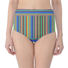 Abstract Stripe Pattern Rainbow Classic High-waist Bikini Bottoms by Wegoenart