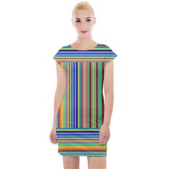 Abstract Stripe Pattern Rainbow Cap Sleeve Bodycon Dress by Wegoenart