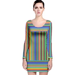 Abstract Stripe Pattern Rainbow Long Sleeve Velvet Bodycon Dress